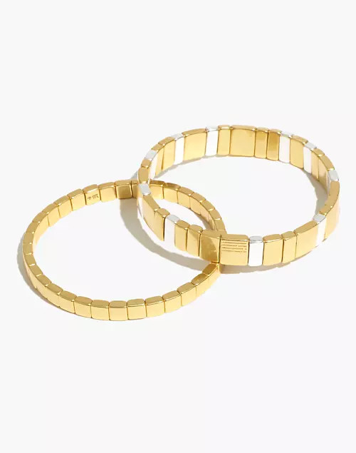 Two-Pack Rectangular-Beaded Stretch Bracelet Set | Madewell