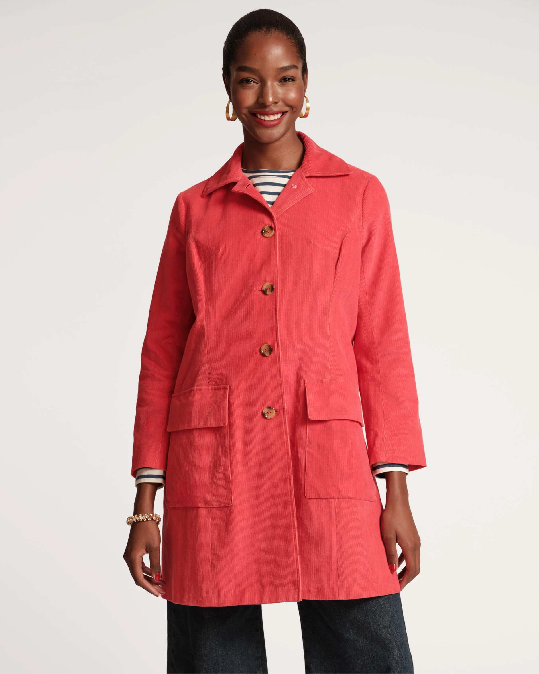 Barn Jacket Mini Wale Corduroy Coral | Frances Valentine