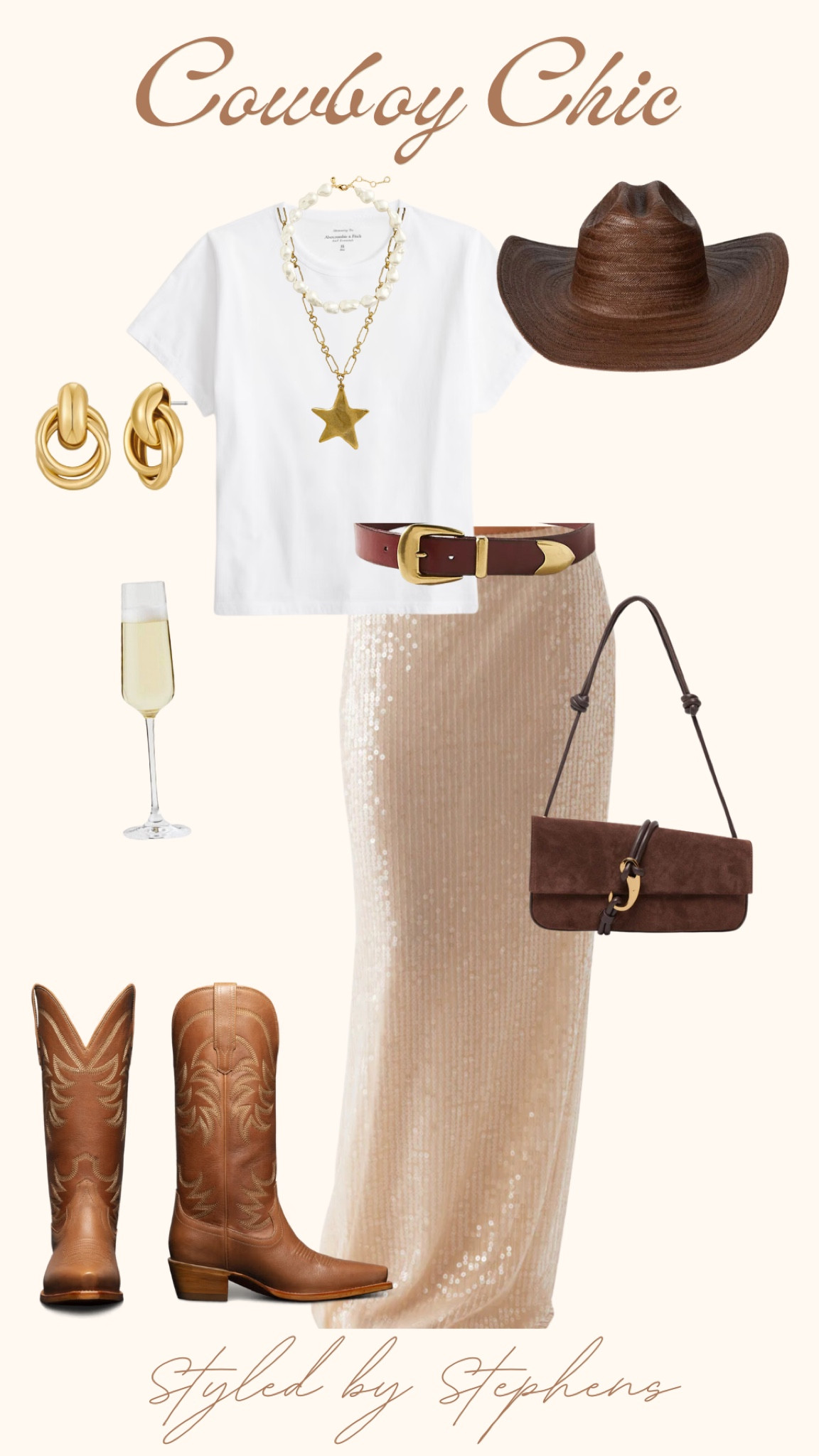 Cowboy chic rehearsal dinner outfit! Perfect for a guest to a rehearsal dinner out west - loving this sequin maxi skirt with cowgirl boots!

#LTKShoeCrush #LTKWedding #LTKFindsUnder100