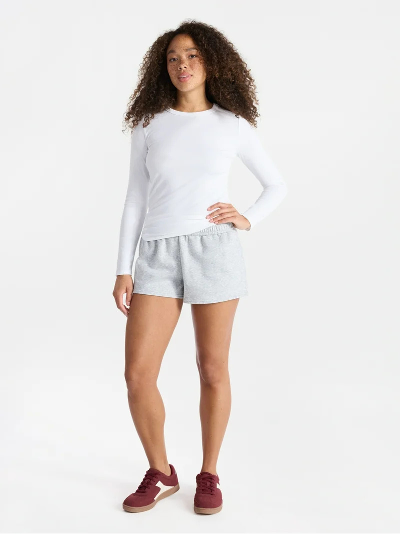 No Boundaries Ribbed Crewneck Tee with Long Sleeves, 1 or 2-Pack, Women's & Women's Plus | Walmart (US)