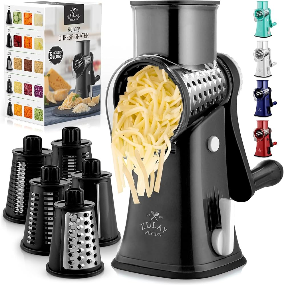 Zulay Rotary Cheese Grater 5 Blade Cheese Shredder - Manual Hand Crank Cheese Grater With Reinfor... | Amazon (US)