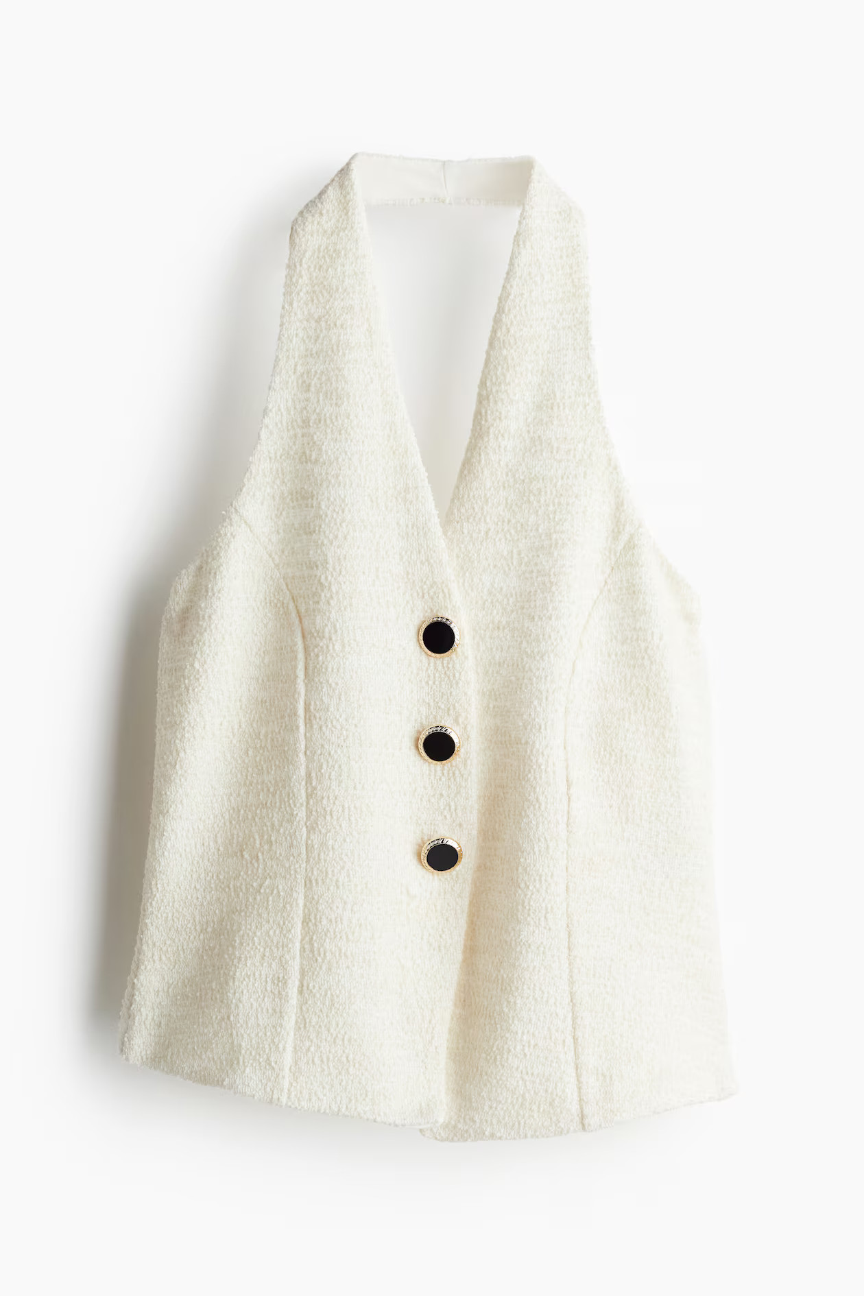 Bouclé halterneck top - Halterneck - Sleeveless - Cream - Ladies | H&M GB | H&M (UK, MY, IN, SG, PH, TW, HK)