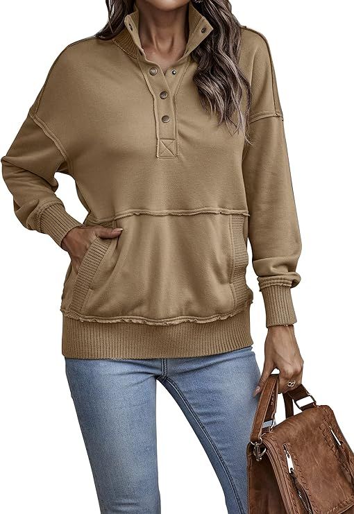 KIRUNDO 2022 Fall Winter Women's Lapel Long Sleeve Casual Button Down Sweatshirts Loose Fit Pullo... | Amazon (US)