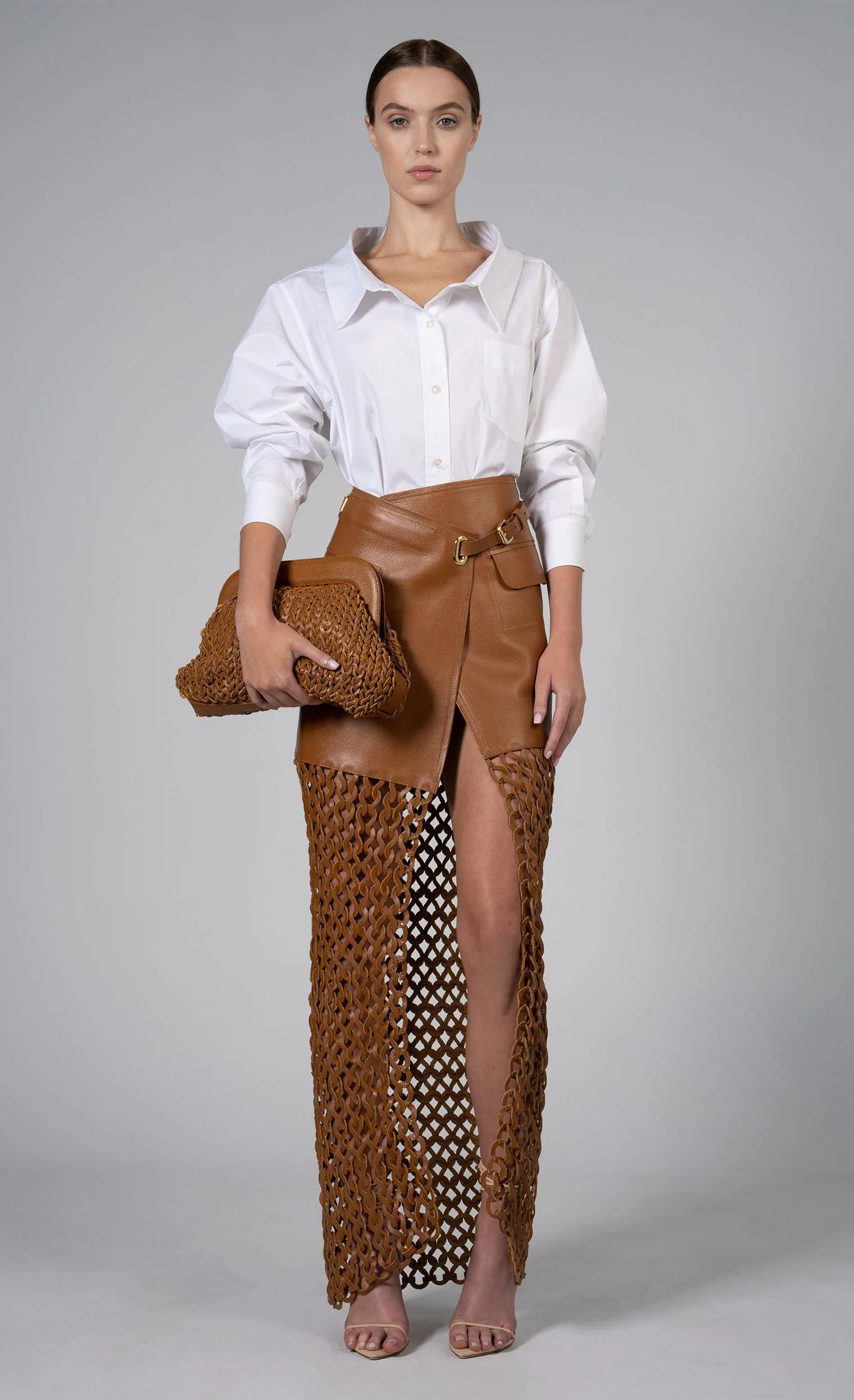 High-waisted skirt Leather Kallan Brown | Nonchalant Label