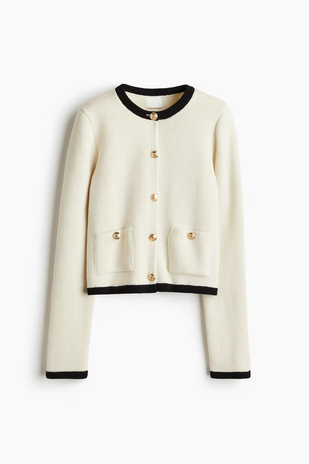 Cárdigan con bolsillos - Cream/Black - MUJER | H&M ES | H&M (FR, IT, ES, PT, BE)
