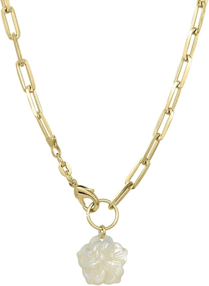 Jewelry: Chunky Pearl Hibiscus Necklace for Women – Lifetime Color Guarantee – Waterproof, No... | Amazon (US)