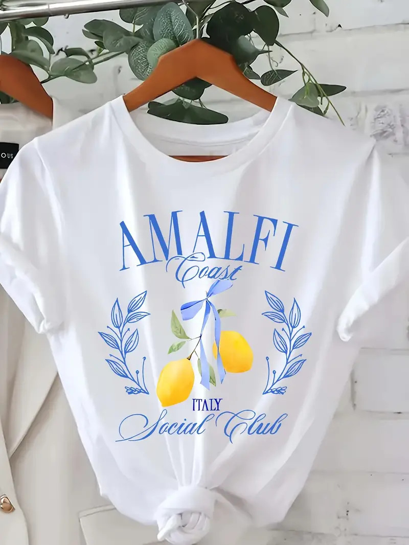 Lemon Print Crew Neck T shirt Casual Short Sleeve Top Spring - Temu | Temu Affiliate Program