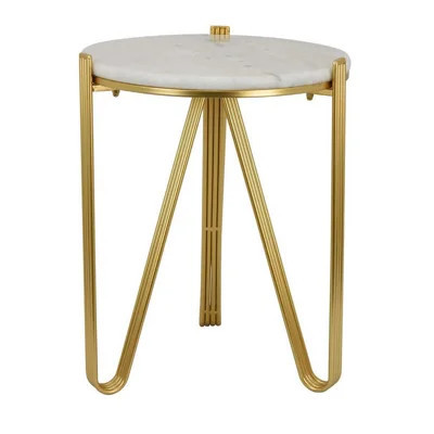 Glam Plant Stand Table, White Marble, Gold Metal Texture Legs | Wayfair North America