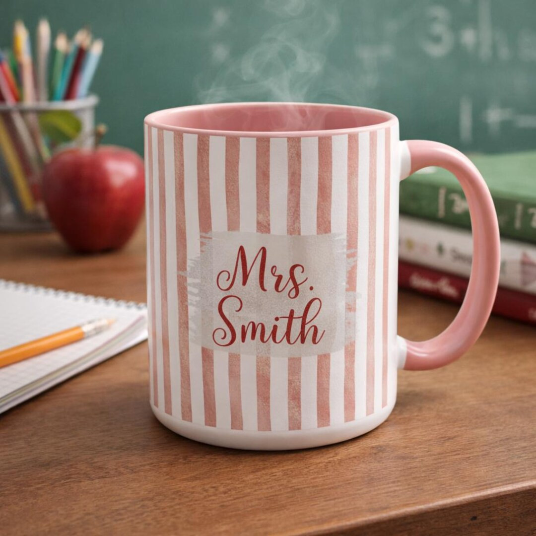 Personalized Teacher Mug, Custom Name Coffee Mug Gift for Teacher, Cute Striped Mug Teacher Appre... | Etsy (US)