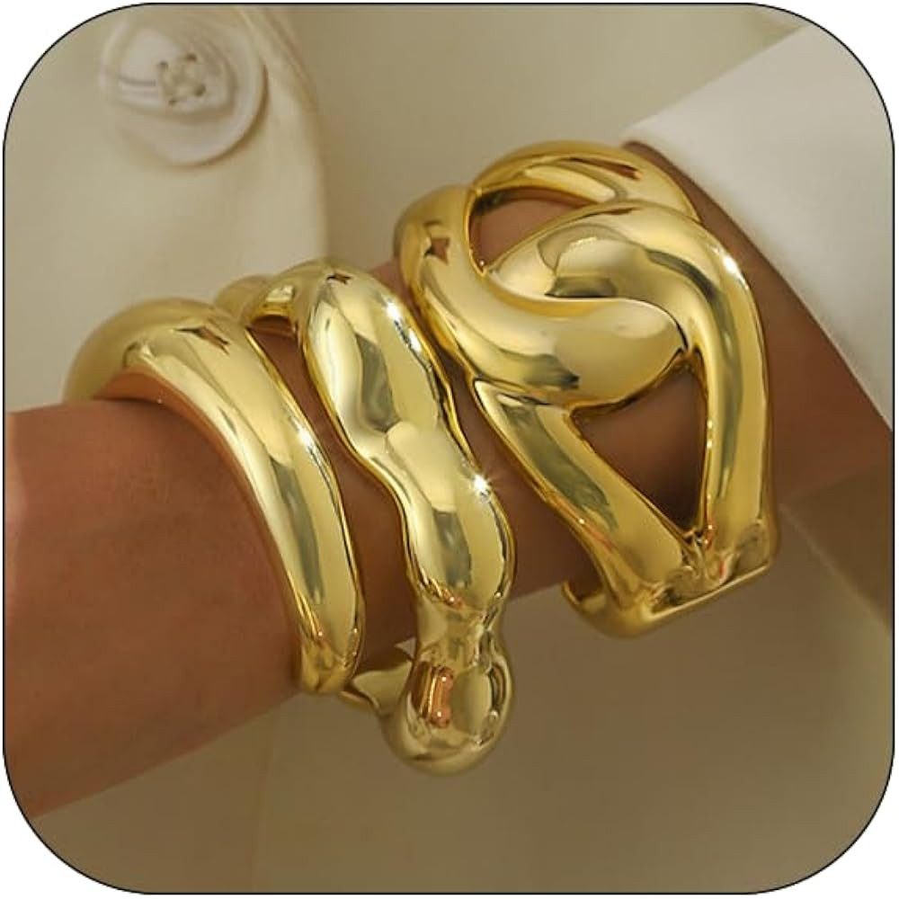 Chunky Gold Bangles Bracelets for Women Gold Cuff Bracelet Set Irregular Cuff Stack Bracelet for ... | Amazon (US)