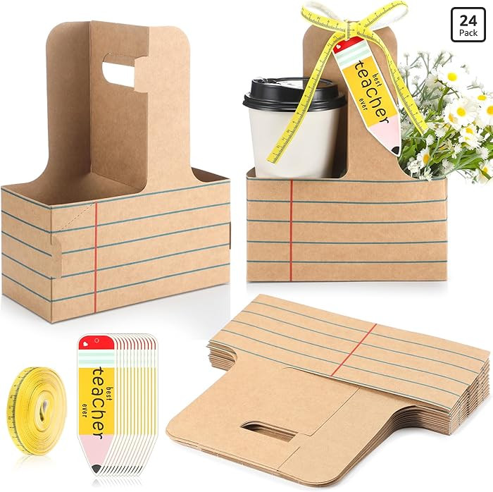 Reallnaive 24 Set Teacher Appreciation Gifts 2 Cup Drink Carrier with Greeting Card Ribbon Dispos... | Amazon (US)