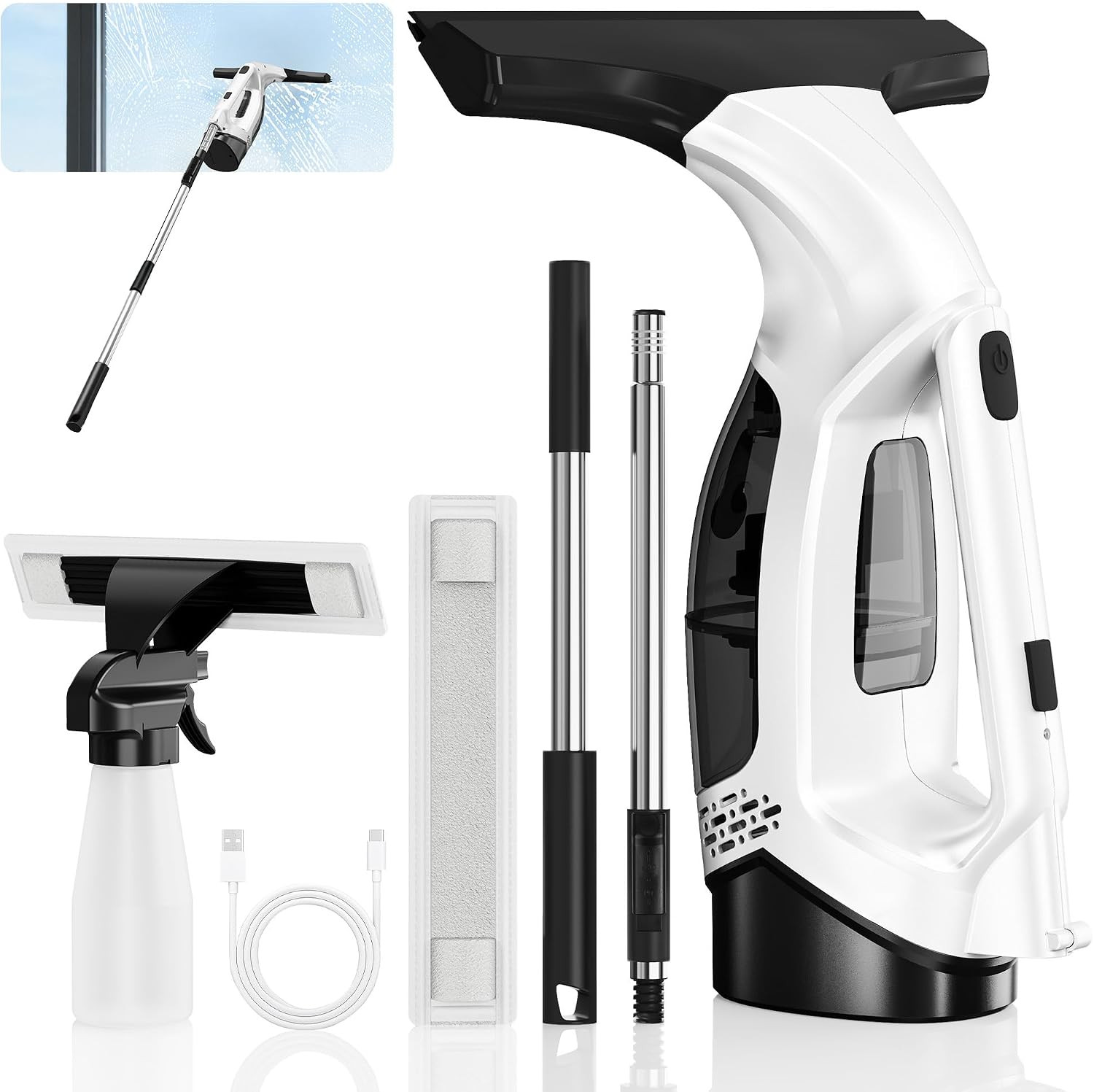 Window Vacuum Squeegee with Extendable Pole 31-40", Electric Cleaner Tool | Amazon (US)