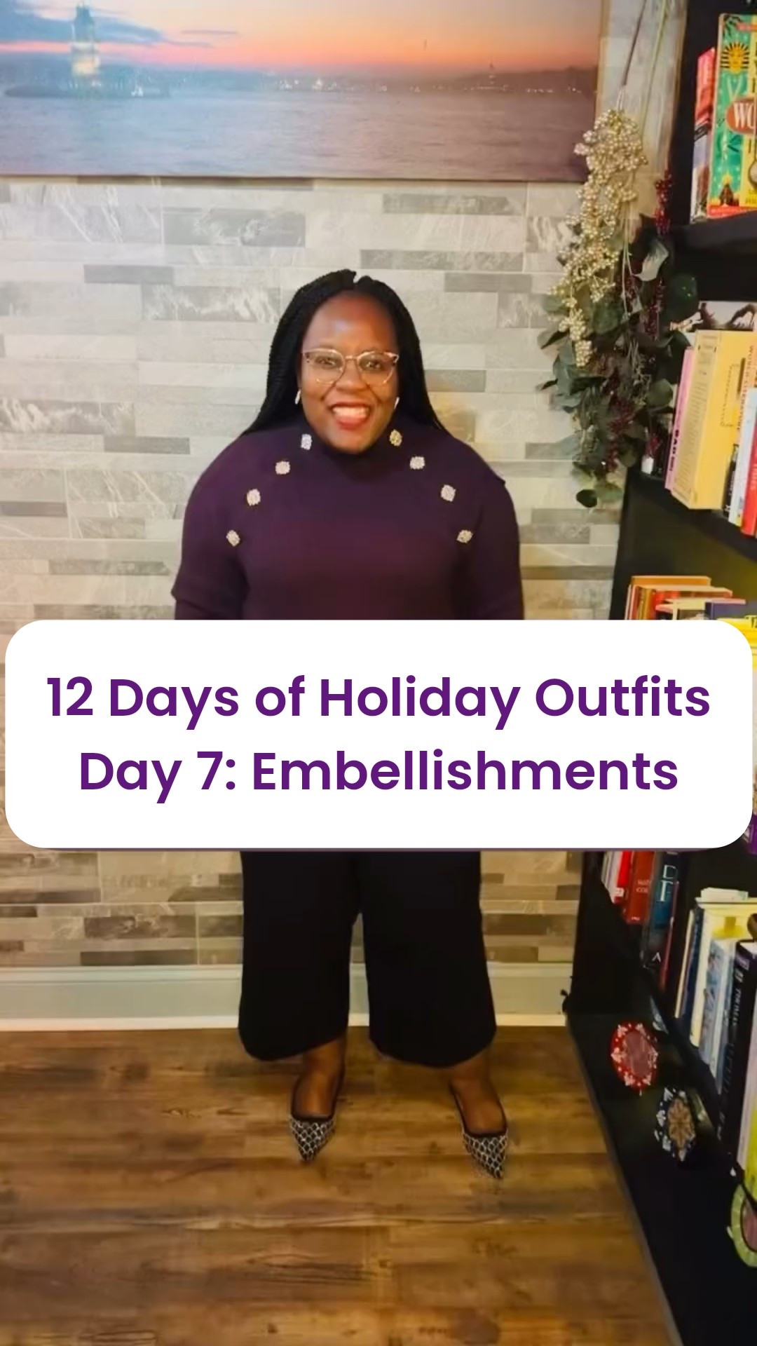 Day 7: Let’s talk about the power of a little sparkle! ✨

There is nothing quite like embellishments to take a cozy knit from everyday to holiday-ready.  This deep purple sweater with these gorgeous jewel details is my go-to when I want to feel festive without reaching for the sequins.  It’s all in the details, right down to the matching sparkle on my shoes! 💎

Are you a fan of a little “extra” sparkle in your winter wardrobe?  Give me a ✨ in the comments if you’re team embellishment!

#embellisments #winterfashion2025 #festivefashion2025 #purplesweater #knitwearstyle

Midsize outfits, event outfits, outfit inspo, curvy outfits, size 14 style, curvy fashion, midsize style, petite style, body positive woman, self love blog, curvy looks, attorney style, stylist tips, professional styling, affordable midsize style, wardrobe essentials , capsule wardrobe, closet cleanout, closet edit, effortless style, midsize looks, midsize outfits, attorney outfits, affordable outfits, black personal stylist, attorney looks, size inclusive fashion, holiday styling, style tips, petite workwear, lawyer look, capsule wardrobe, petite look, embellishments, knitwear, holiday outfit inspo