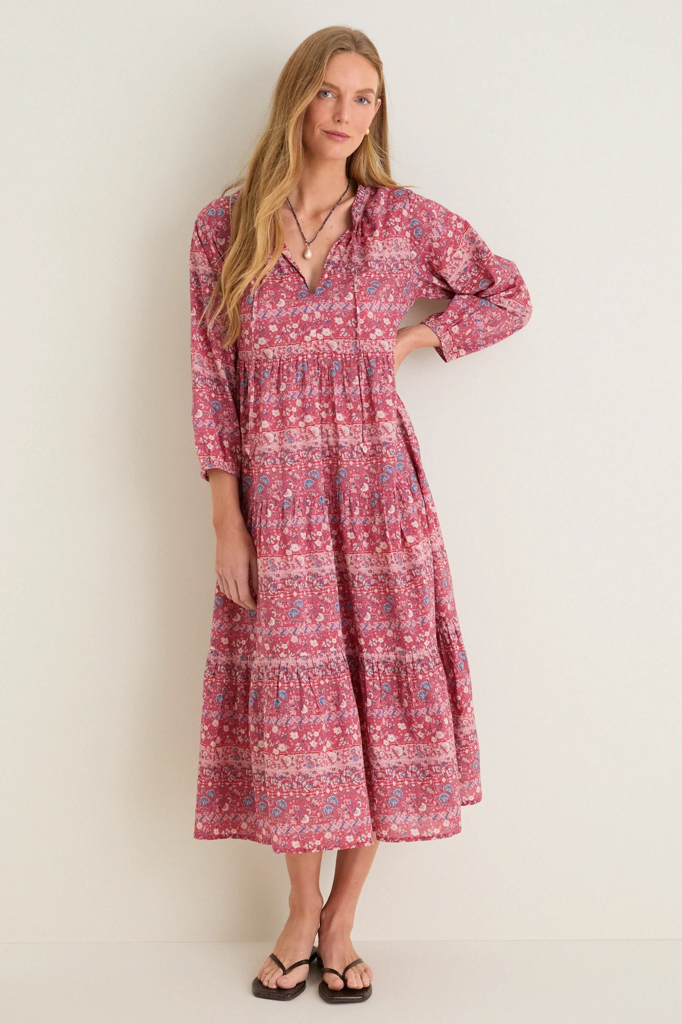 Navy Prism Embroidered Gingham Long Sleeve Salty Paloma Caftan | Tuckernuck (US)