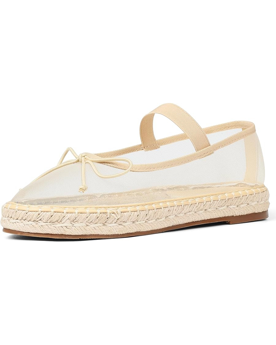 AMINUGAL Mesh Ballet Flats Shoes for Women Round Toe Platform Mary Janes Elastic Espadrilles Whit... | Amazon (US)