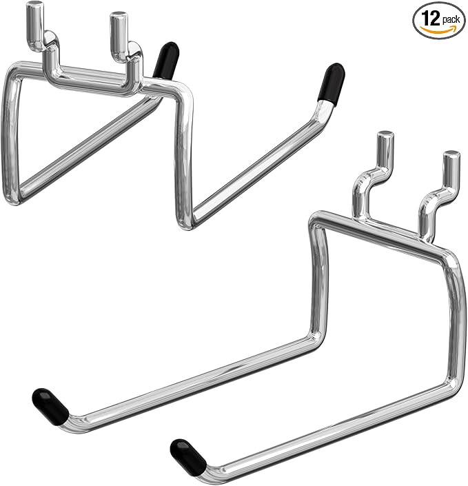 FRIMOONY Heavy Duty Pegboard Hooks 12 Pack, 4 Inch Long, Fitting 1/4 Inch Pegboard Holes, Silver ... | Amazon (US)