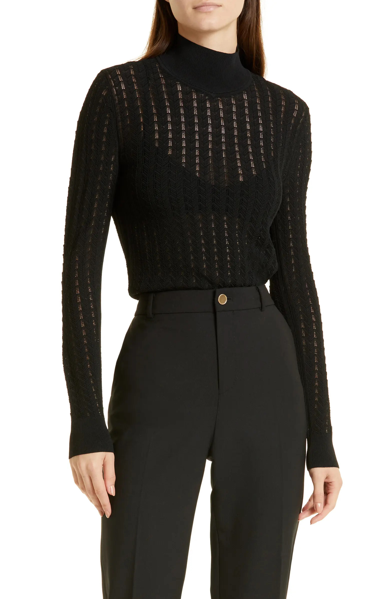 Club Monaco Chevron Pointelle Stitch Mock Neck Sweater | Nordstrom | Nordstrom