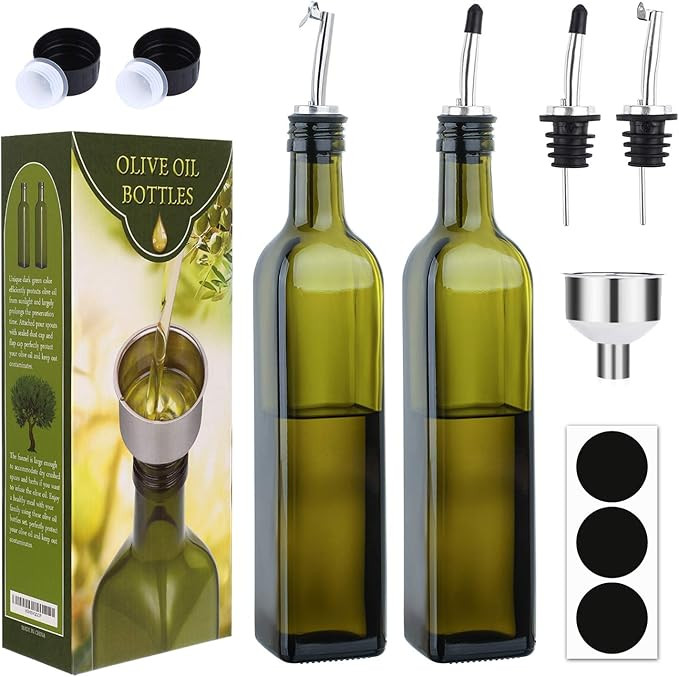 [2 PACK]Aozita 8 oz Glass Olive Oil Dispenser Bottle Set - 250ml Dark Green Oil & Vinegar Cruet B... | Amazon (US)
