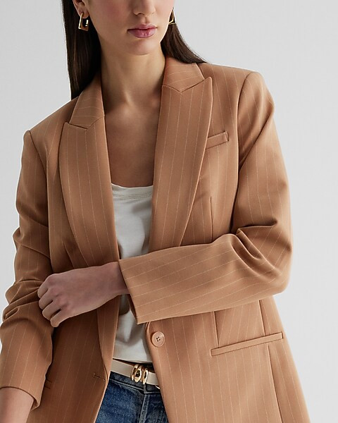 Editor One Button Pinstripe Boyfriend Blazer | Express
