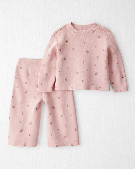 Baby Girl 2-Piece Organic Cotton Sweater Knit Set in Blush Petals Print | Carter's Inc
