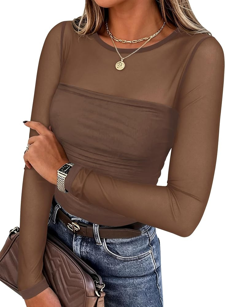Zeagoo Long Sleeve Shirts for Women Sheer Mesh Sexy Blouses Going Out Tops | Amazon (US)