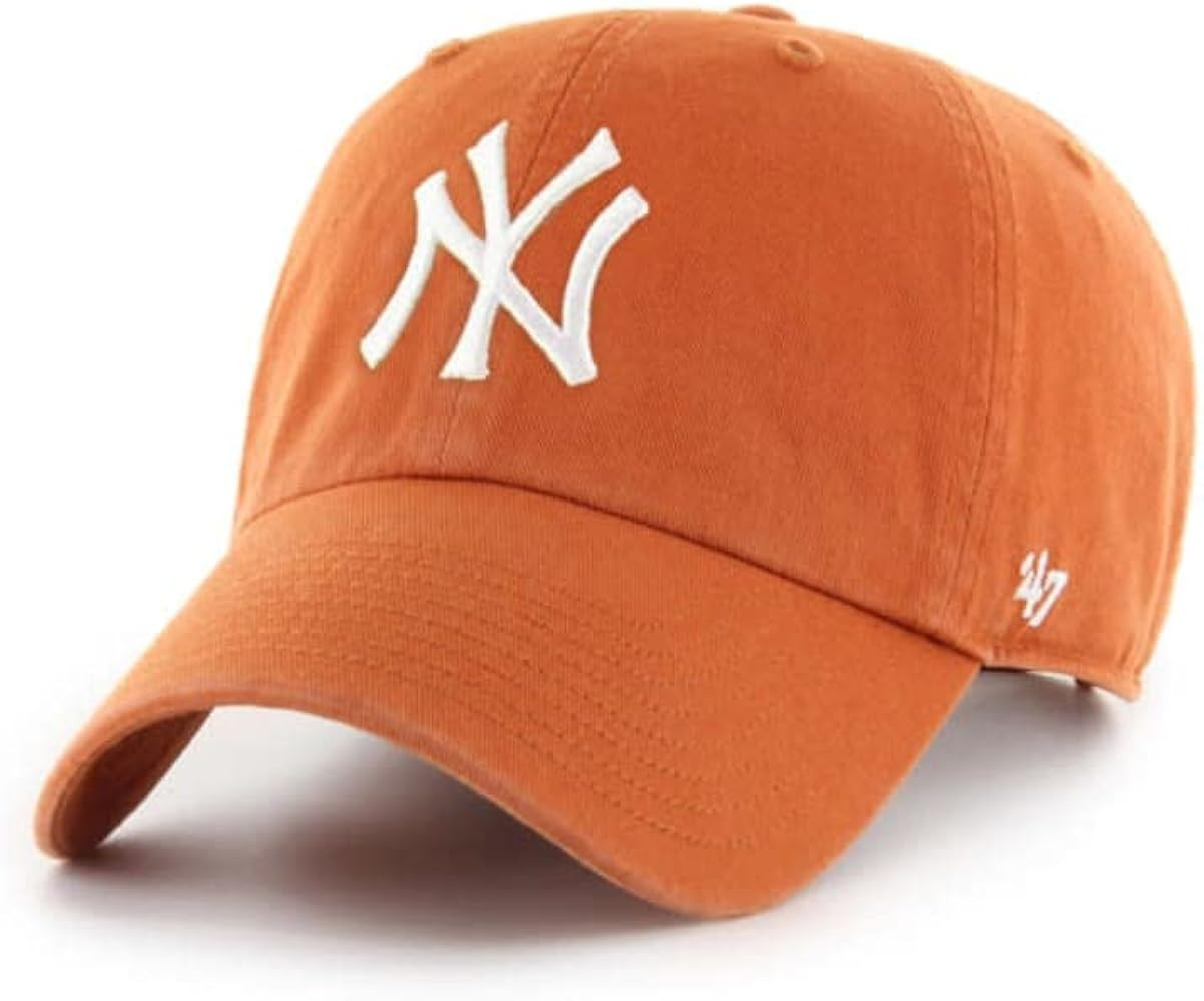 47 New York Yankees Mens Womens Clean Up Adjustable Strapback Clay Orange Hat with White Logo | Amazon (US)