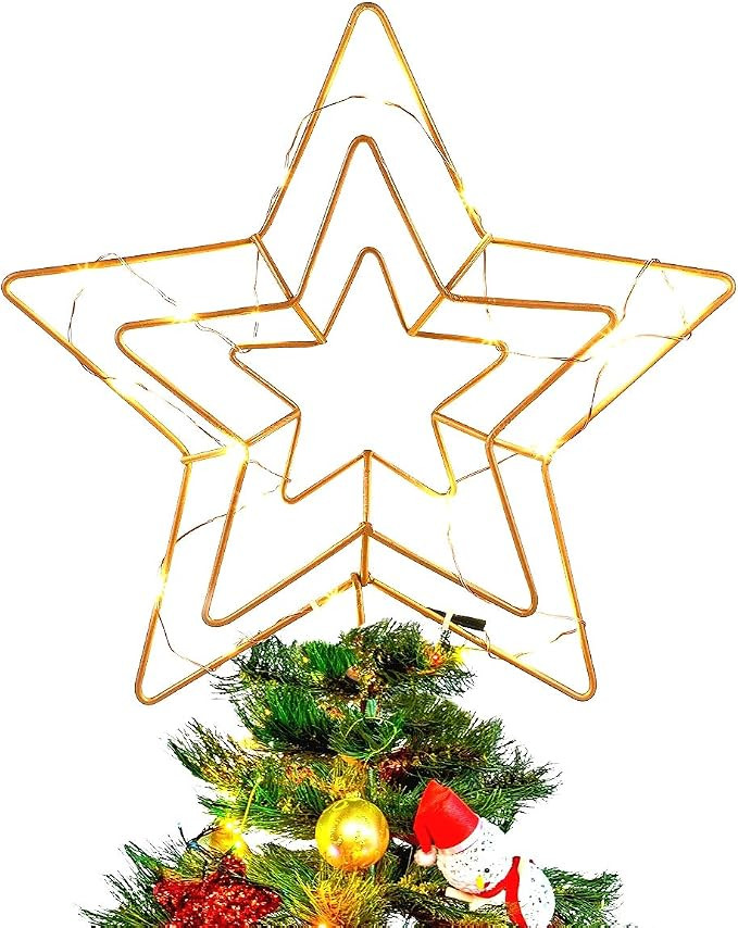 MAOYUE Christmas Tree Topper Vintage Metal Star Tree Topper Lighted Tree Topper Battery Operated ... | Amazon (US)