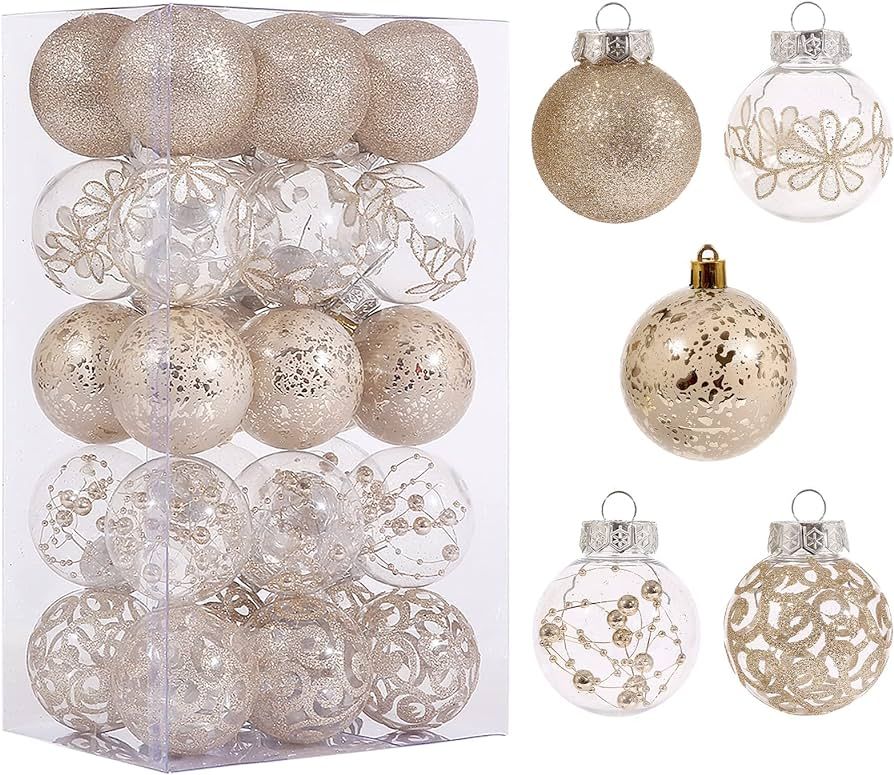 60mm/2.36inch Clear Christmas Ornaments Set, 30ct Champagne Christmas Ornaments Balls for Christm... | Amazon (US)