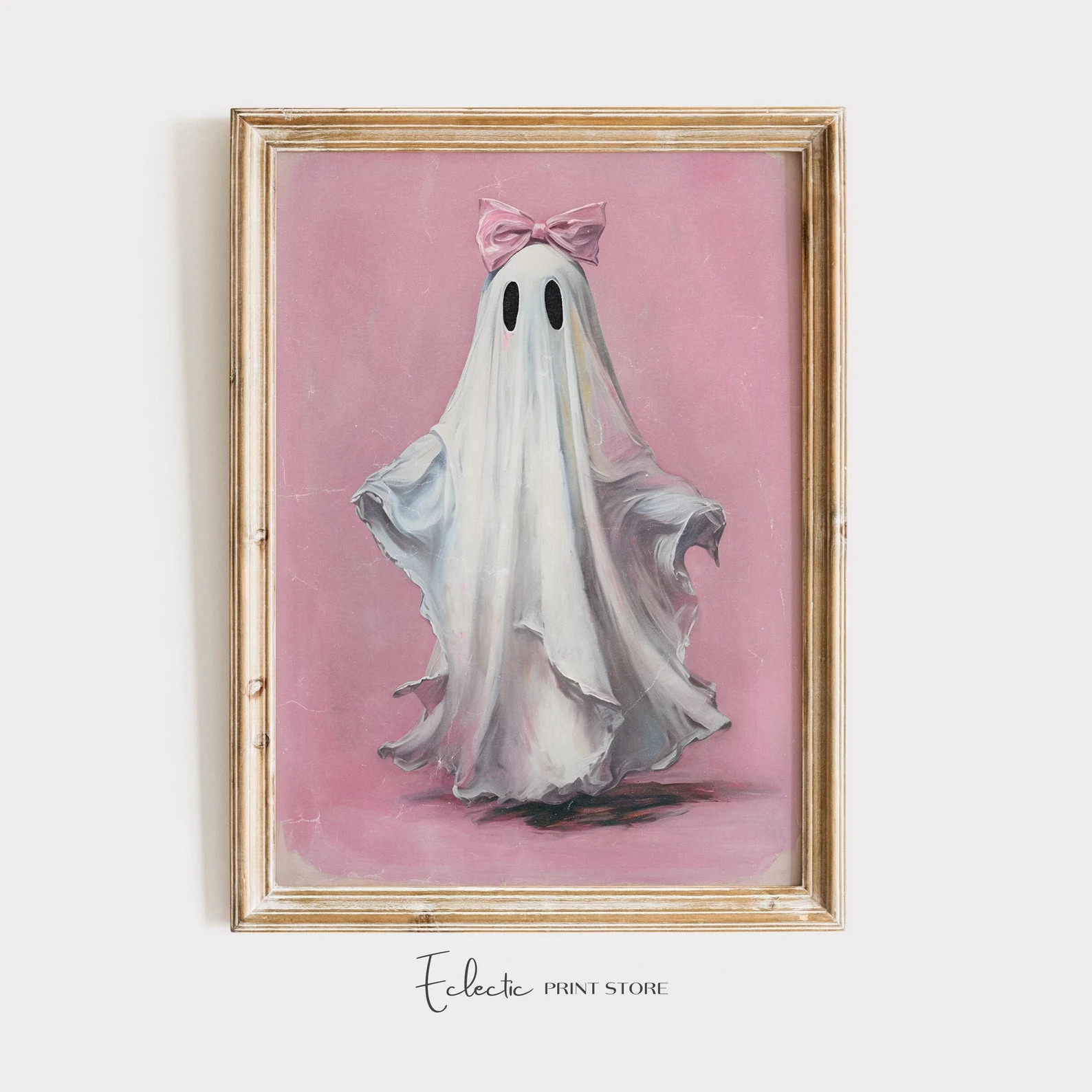 Pink Ghost Wall Art Ghost With Pink Bow Print Pink Halloween Decor Preppy Oil Painting Cute Coque... | Etsy (Global)