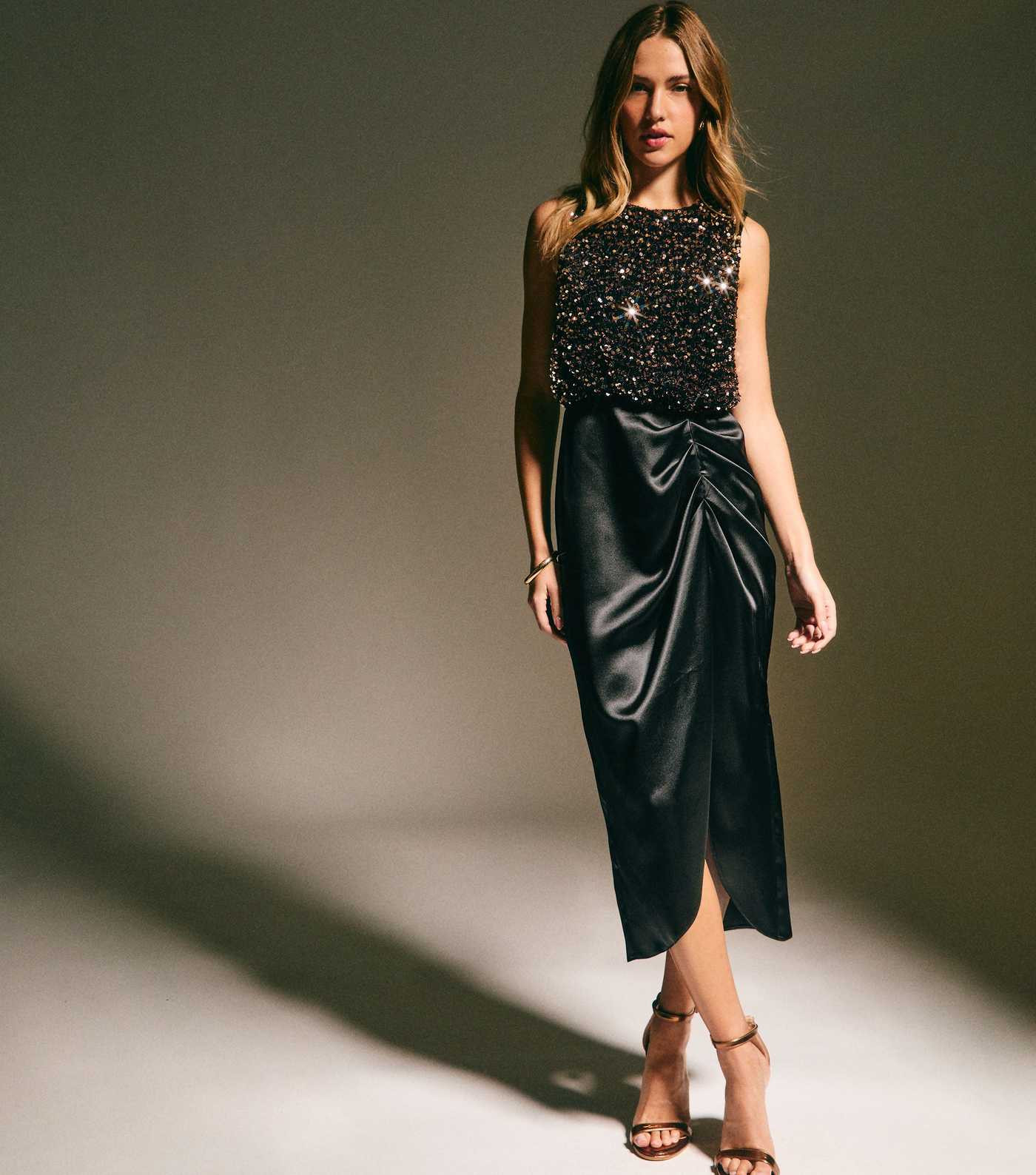 Black and Bronze Sequin 2 in 1 Midi Dress | New Look | New Look (UK)