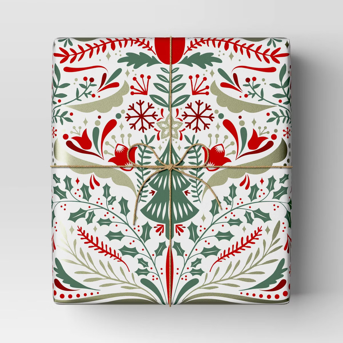 30" 25 sq ft Christmas Roll Wrap Scandinavian Florals and Trees - Wondershop™ | Target