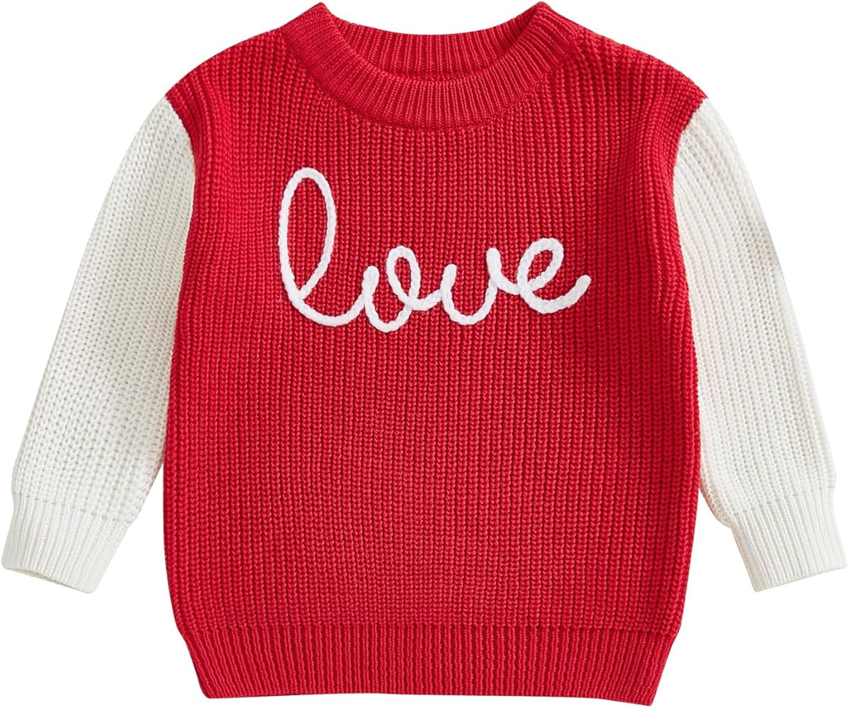 Bonangber Toddler Baby Girl Valentines Outfit Love Heart Sweet Long Sleeve Crewneck Sweater Cute ... | Amazon (US)