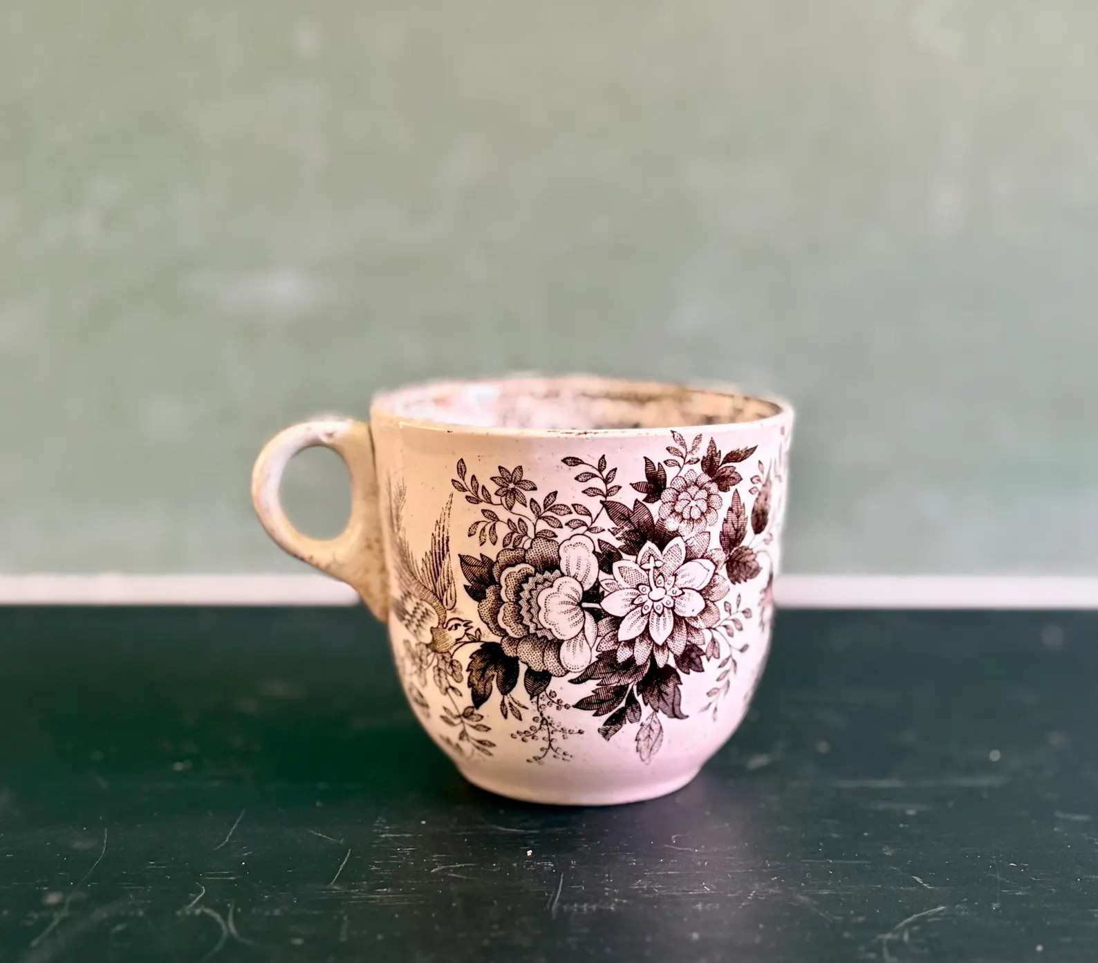 Very Old Ironstone Coffee Cup With Brown Transferware Design - Etsy | Etsy (Global)
