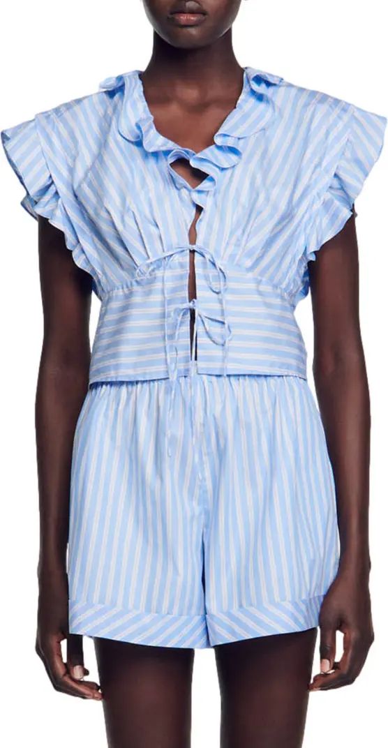 sandro Lilo Ruffle Tie Front Top | Nordstrom | Nordstrom