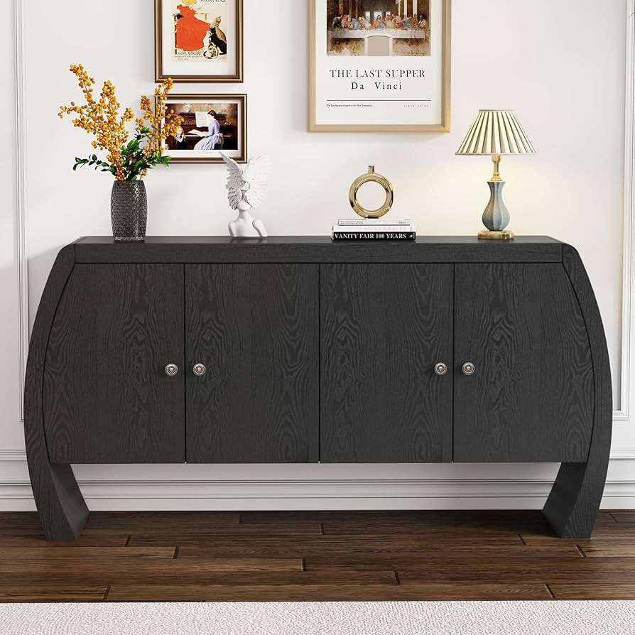 Merax Modern Wood Buffet Sideboard with 4 Doors, Farmhouse Curved Storge Cabinet Console Table fo... | Amazon (US)