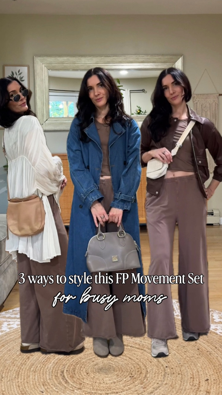 Busy mom uniform unlocked 🙌🏼  This FP Movement set (wearing size medium, fits TTS) is so comfy! I’ve styled it 3 different ways for you guys, from the pick up line to coffee runs to work meetings 🏃🏻‍♀️ 
Linked all the pieces I layered with (like my Levi’s leather jacket and denim trench dupe from Anthropologie!) so you can recreate these looks. 🤎 

#LTKSeasonal #LTKFindsUnder100 #LTKStyleTip