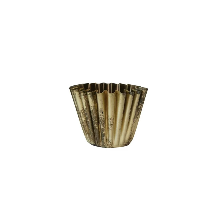 Creative Co-Op Fluted Metal Vase with Distressed Finish, Antique Brass | Walmart (US)