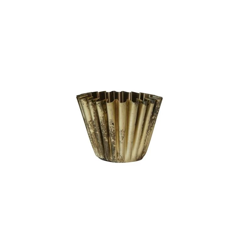 Creative Co-Op Fluted Metal Vase with Distressed Finish, Antique Brass - Walmart.com | Walmart (US)