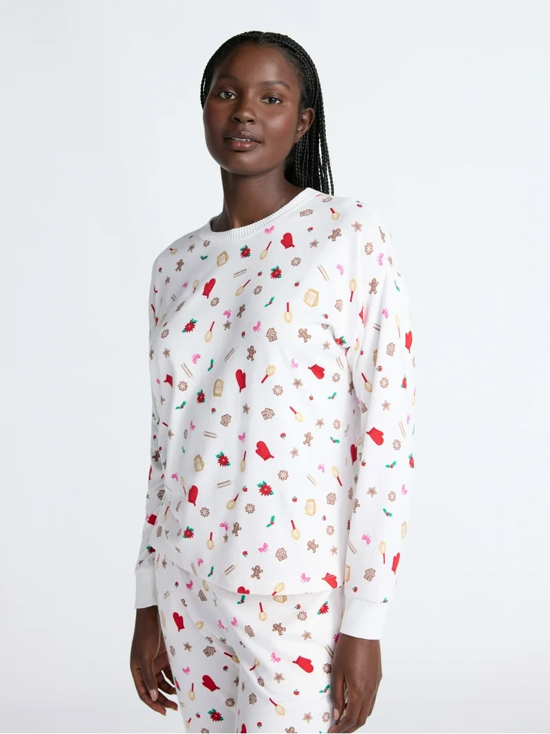 Joyspun Women's Cozy Lounge Collection Hacci Knit Sleep Top with Long Sleeves, Sizes XS-3X | Walmart (US)