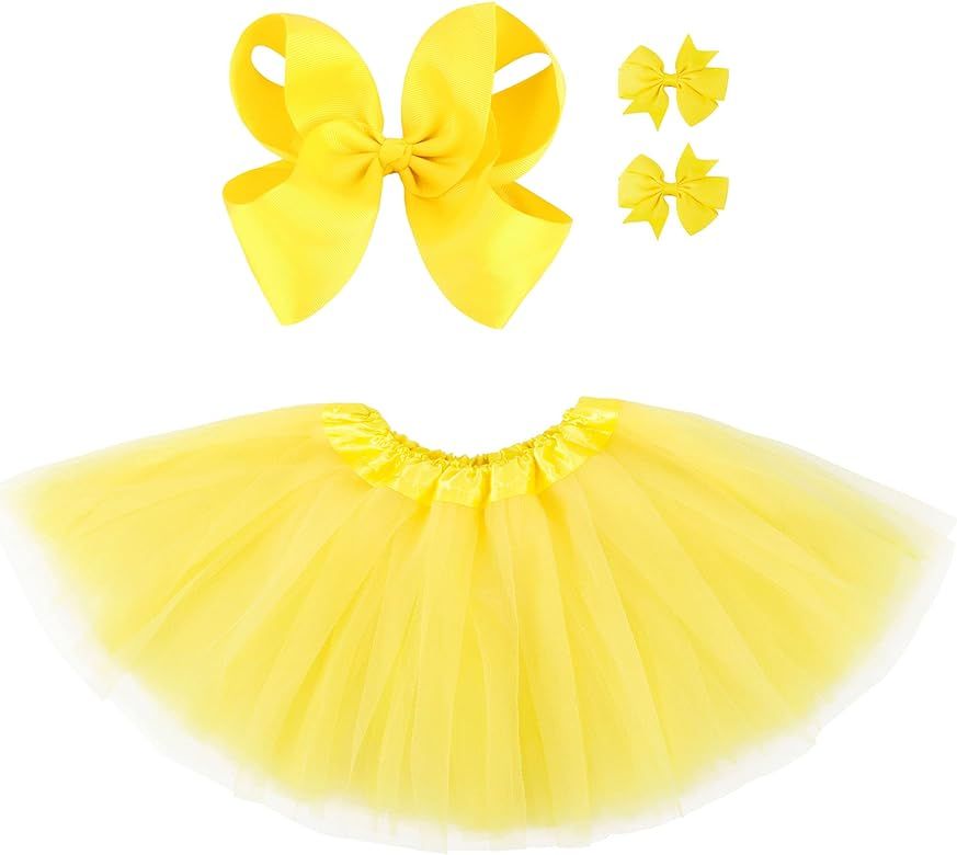 Girls 4 Layered Tulle Tutu Princess Ballet Dress Kid Tutu Skirt w/Hairbow Tutu Skirts for Grils | Amazon (US)