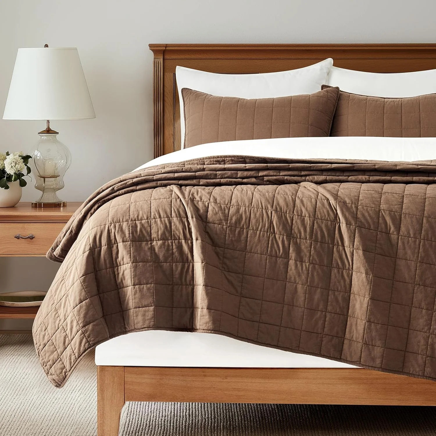 EVERGRACE 100% Cotton Box Stitch Quilt Bedding Set Queen Size 3 Pieces, Garment-Washed Lightweigh... | Walmart (US)