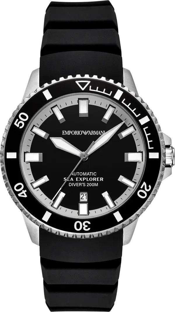 Sea Explorer Silicone Strap Automatic Diving Watch, 42.5mm | Nordstrom