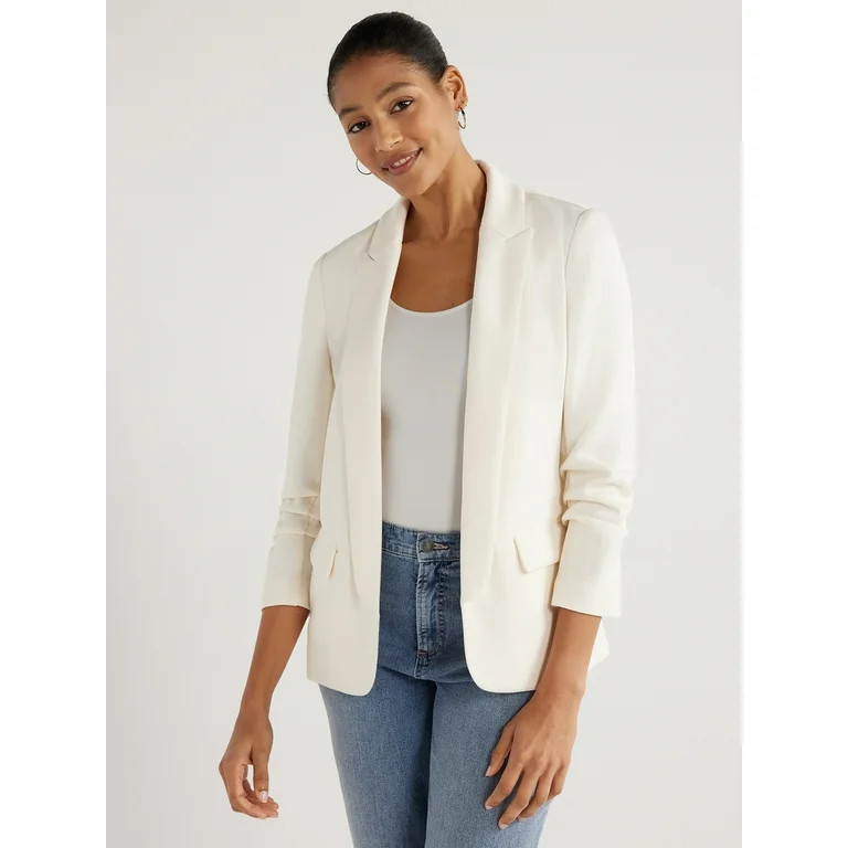 Scoop Women's Relaxed Scuba Knit Blazer with Scrunch Sleeves, Sizes XS-XXL | Walmart (US)