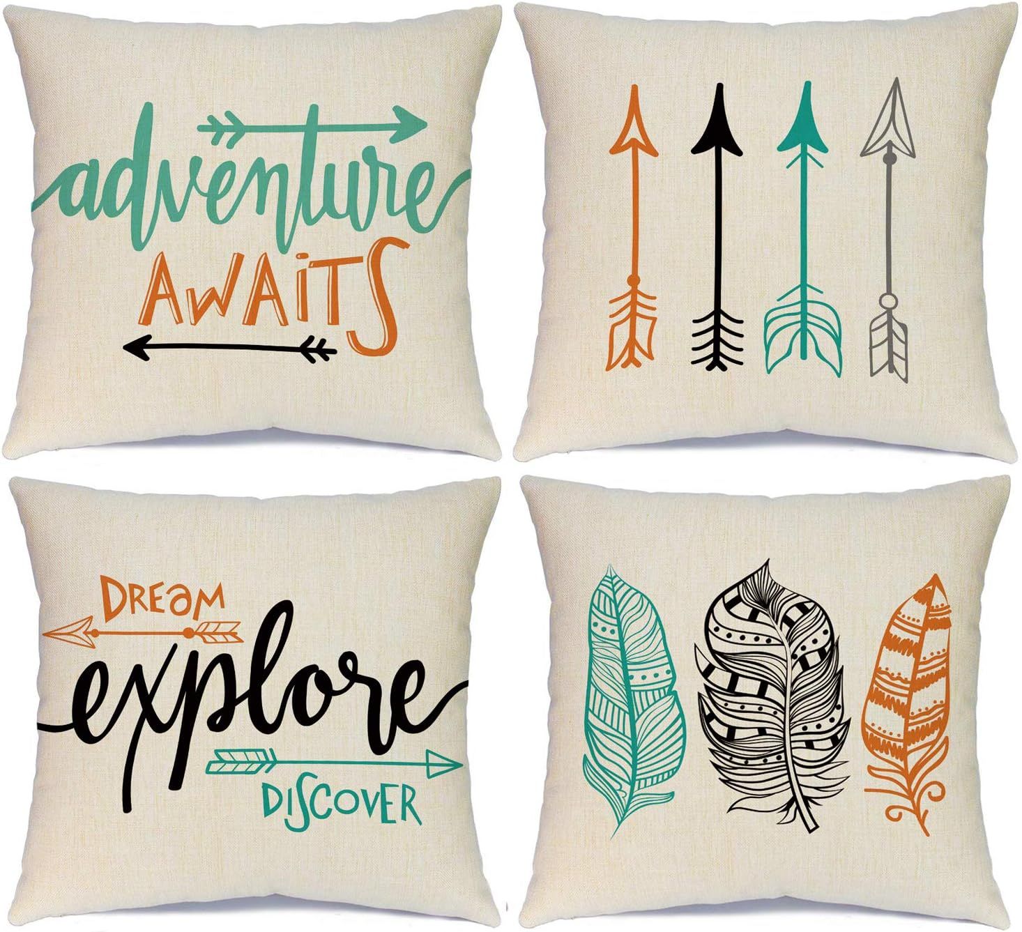 Ueerdand Set of 4 Adventure Arrows Throw Pillow Covers Cushion Case Outdoor Pillow Case Decor for... | Amazon (US)