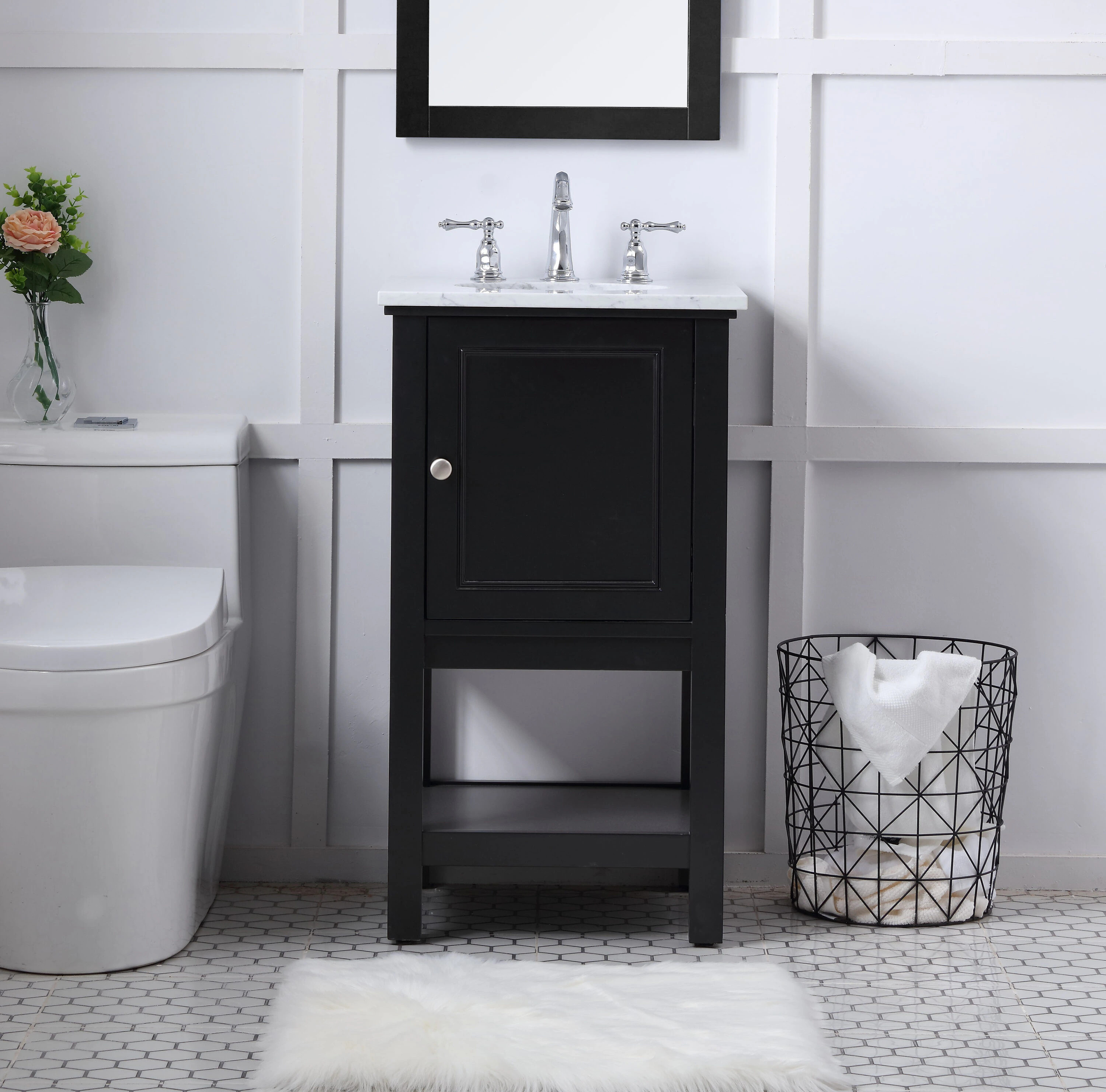 Elegant Decor Home Furnishing 19-in Black Undermount Single Sink Bathroom Vanity with Carrara White Marble Top | HF81057BK | Lowe's