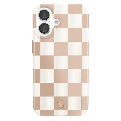 VELVET CAVIAR Checkered Phone Case for iPhone 16 for Women - Compatible with MagSafe [10ft Drop Tested] - Girly Cute Protective Designer Cover - Nude Neutral Aesthetic | Amazon (US)