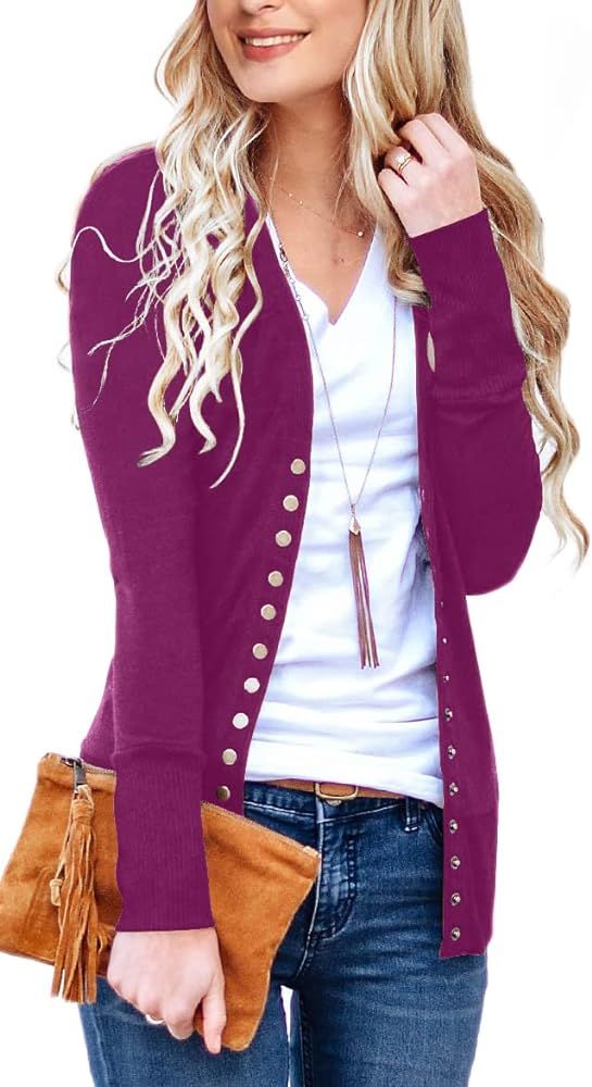NENONA Women's V-Neck Button Down Knitwear Long Sleeve Soft Basic Knit Cardigan Sweater | Amazon (US)