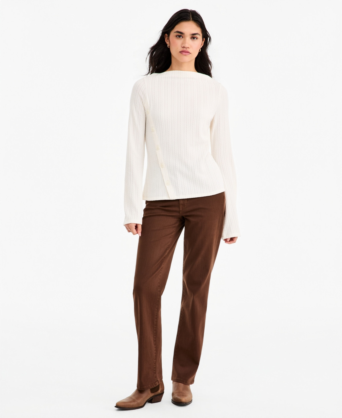 Liverpool Los Angeles Women's Kennedy Straight-Leg Comfort Waist Jeans - Carob Brown | Macy's