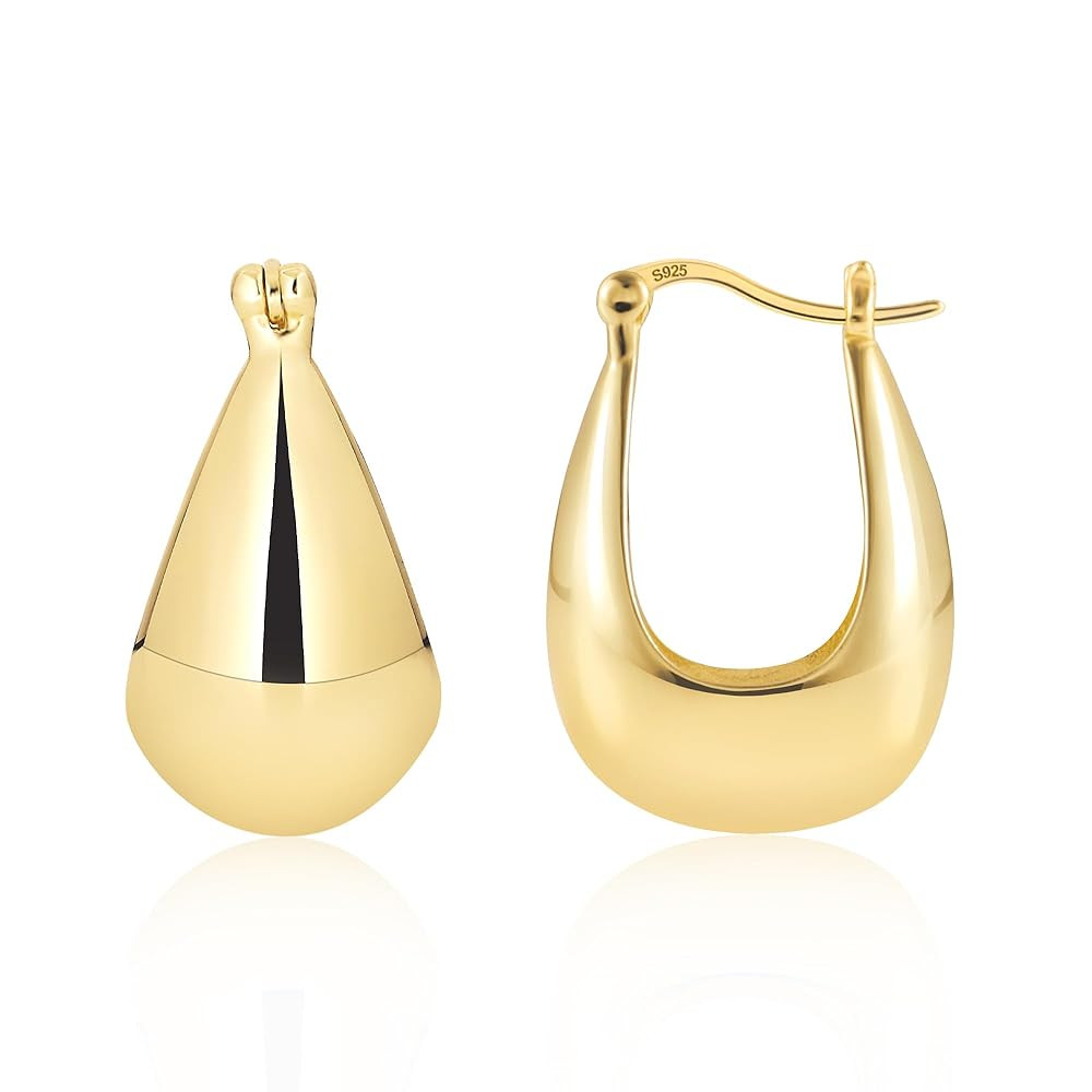 925 Sterling Silver 14K Gold Plated Earrings for Women Chunky Oval Hoop Earrings for Women Chunky... | Amazon (CA)