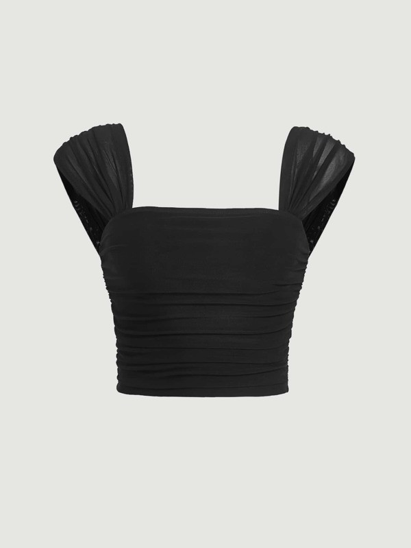SHEIN MOD Ruched Square Neck Crop Top | SHEIN